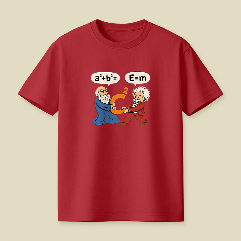 Pythagoras Einstein Formula Tug War Math Physics Playful T-Shirt