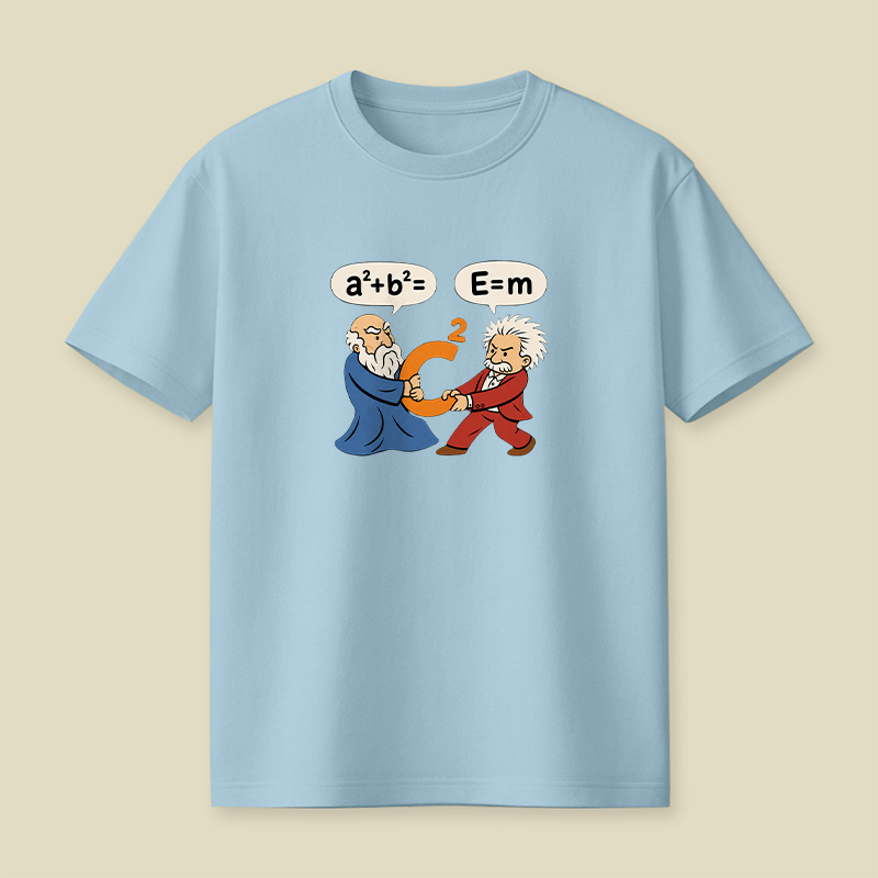 Pythagoras Einstein Formula Tug War Math Physics Playful T-Shirt