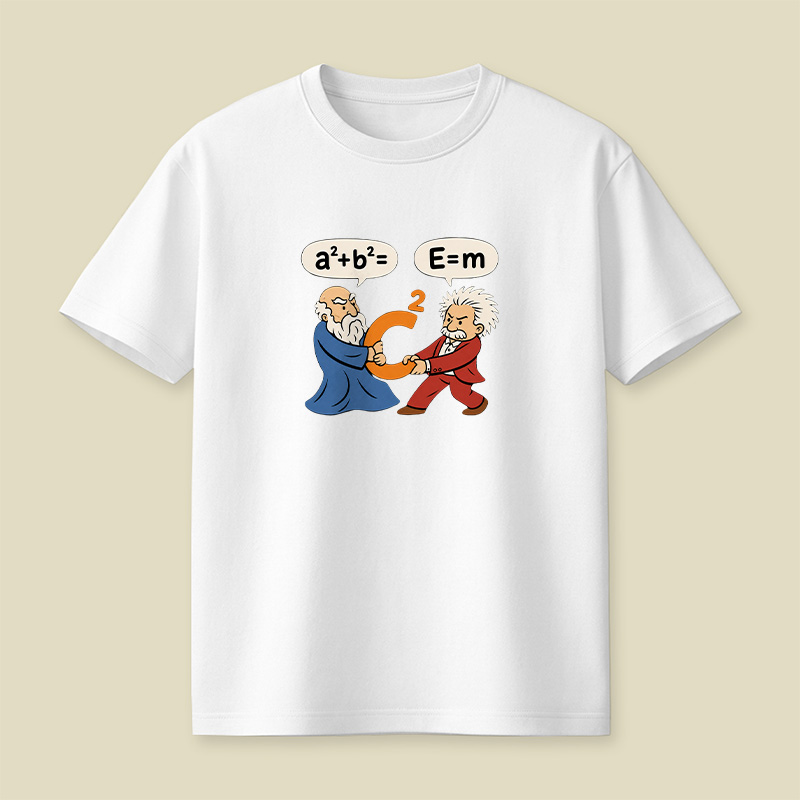 Pythagoras Einstein Formula Tug War Math Physics Playful T-Shirt