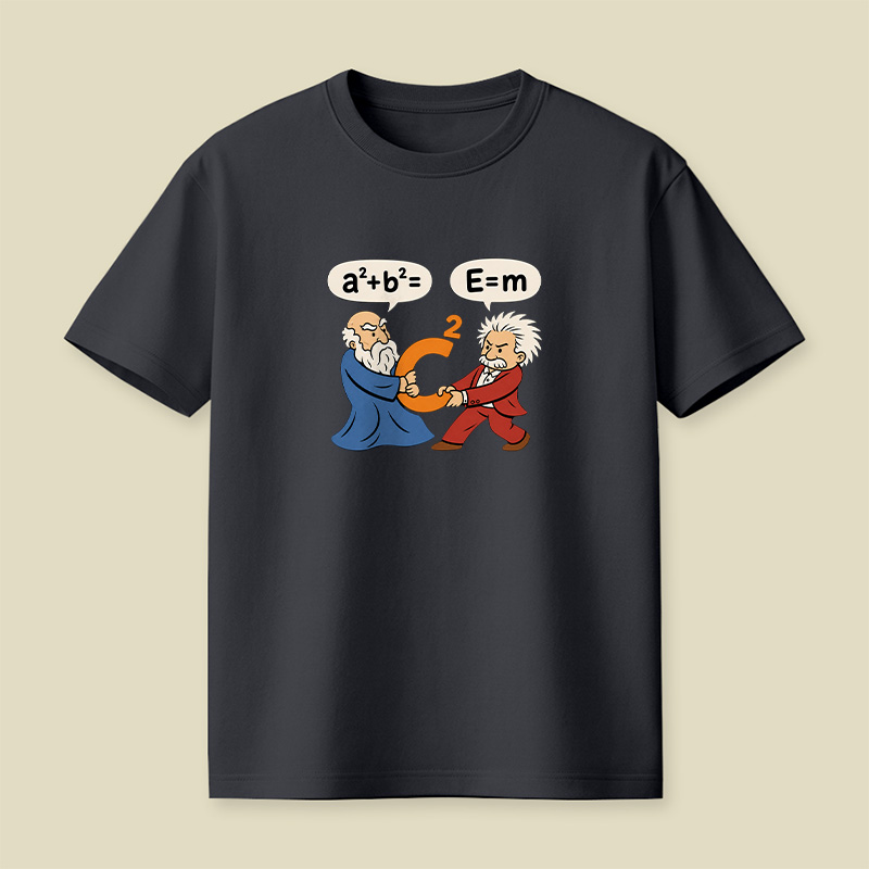 Pythagoras Einstein Formula Tug War Math Physics Playful T-Shirt