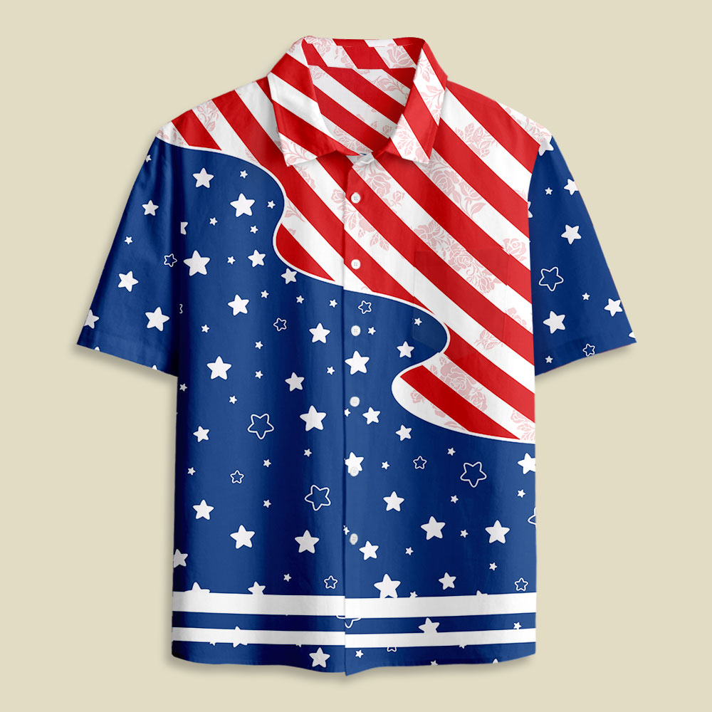 America Blue And Red Button Up Pocket Shirt