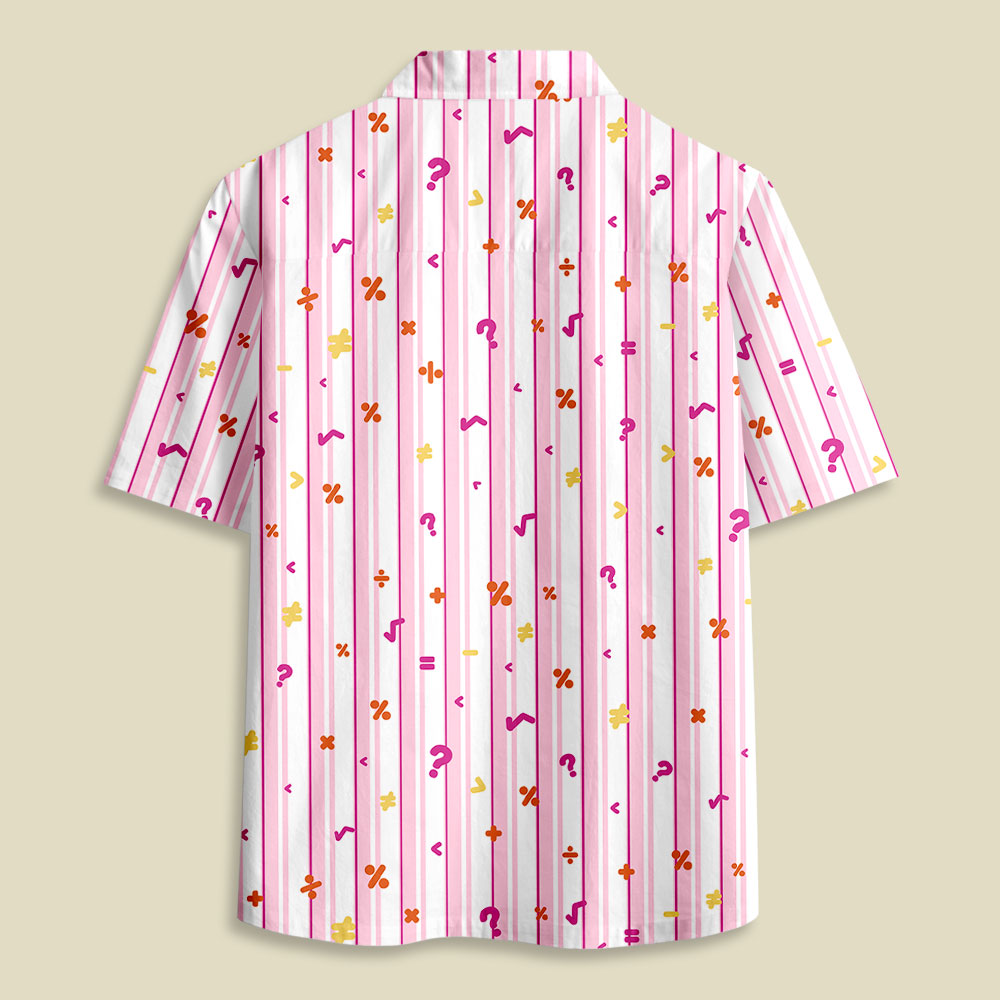 Retro Math Symbol Pink Stripe Button Up Pocket Shirt