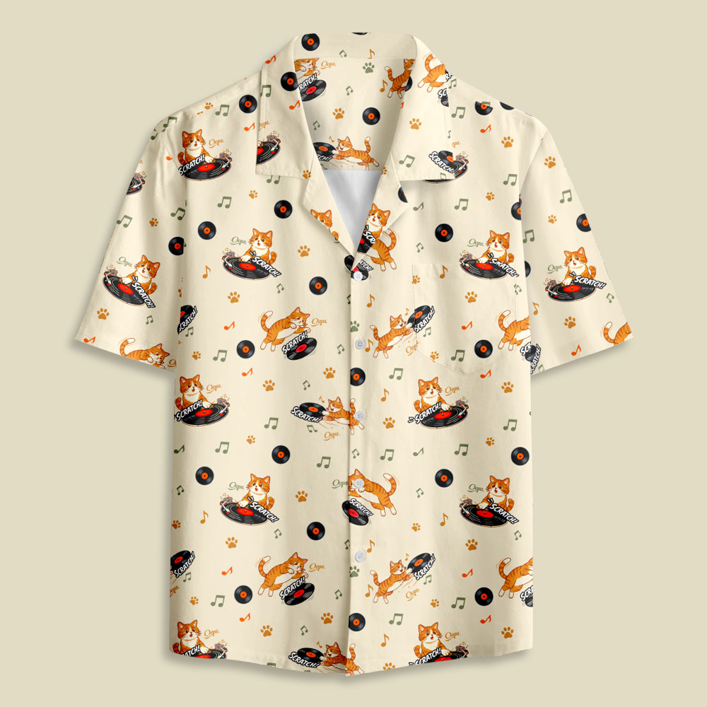 Scrath Cat Music Button Up Pocket Shirt