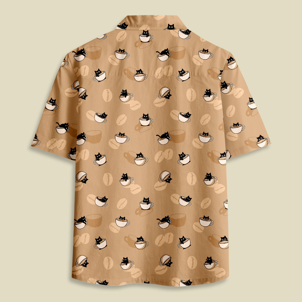 Coffee Cat Button Up Pocket Shirt