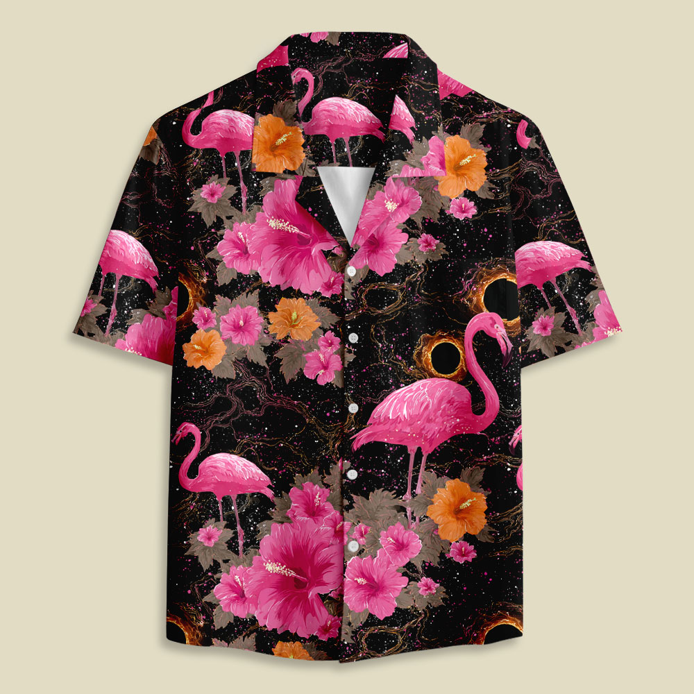 Cosmic Flamingo Button Up Pocket Shirt