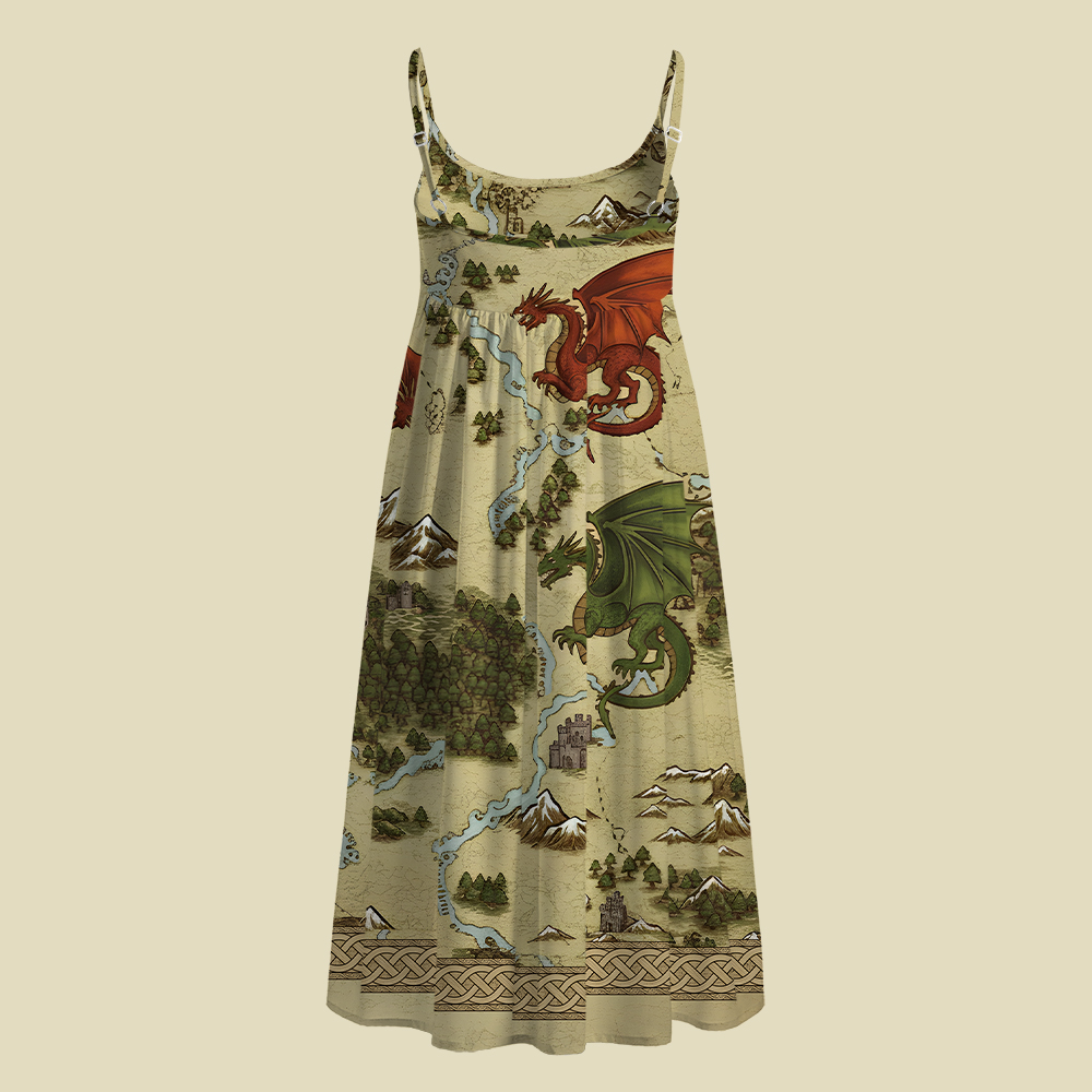 Retro SciFi Dragon Map Camisole Midi Dress