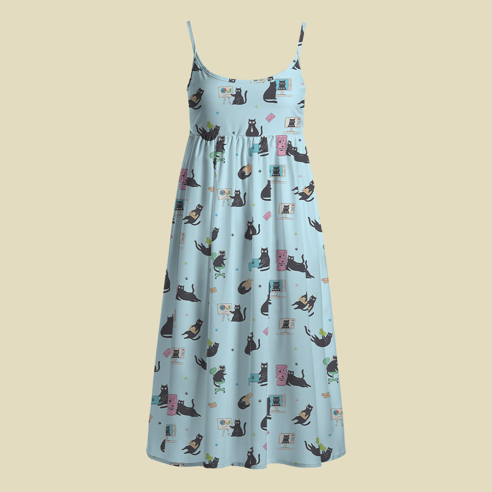 Working Cat Camisole Midi Dress