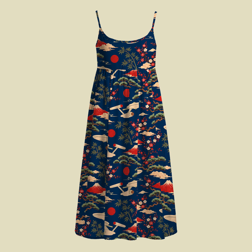 Sci-Fi Spaceship Ukiyo-e Style Camisole Midi Dress