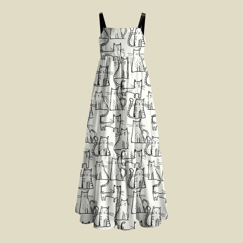 Curious Cat Doodle Playful Maxi Dress