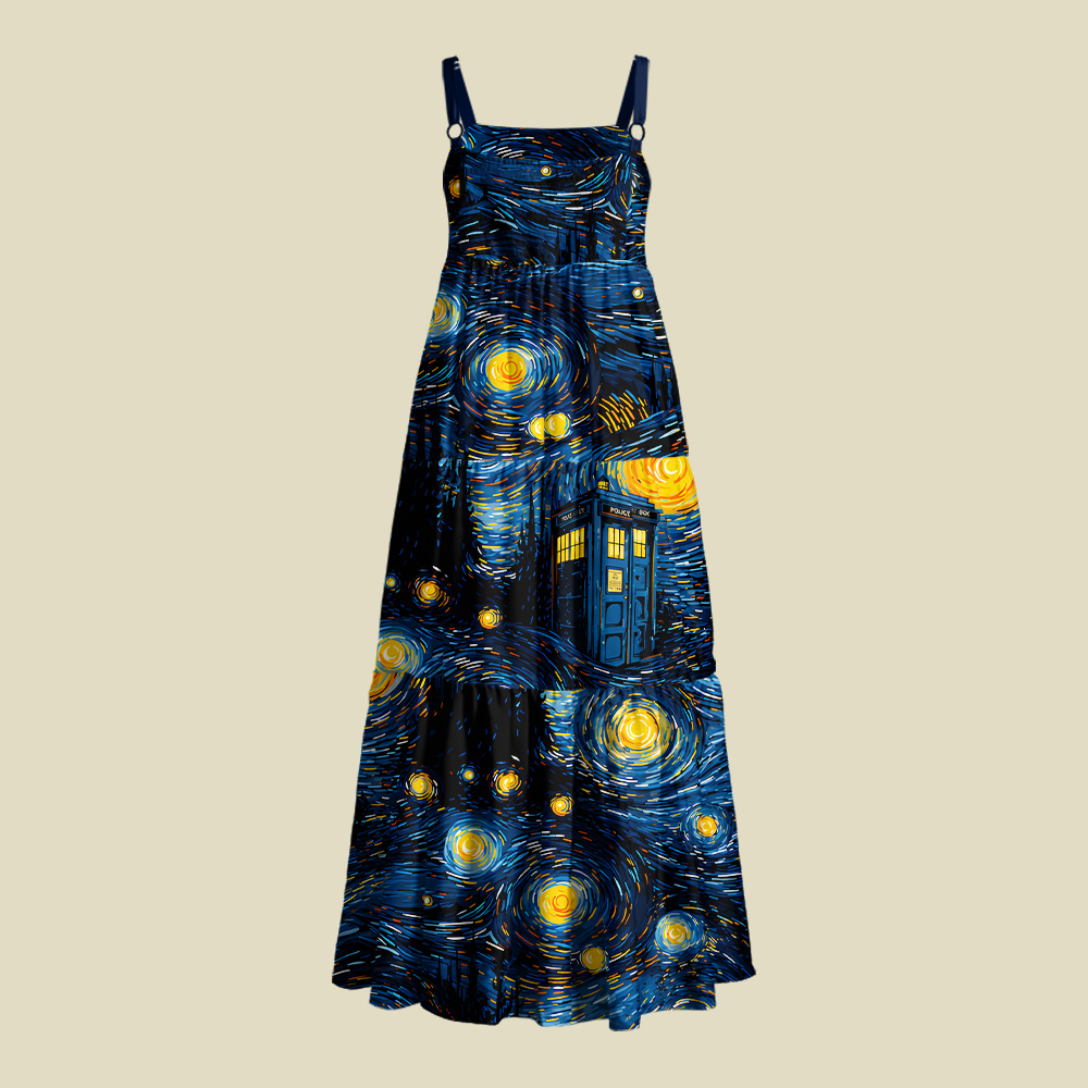 Starry Night Phone Booth Playful Maxi Dress