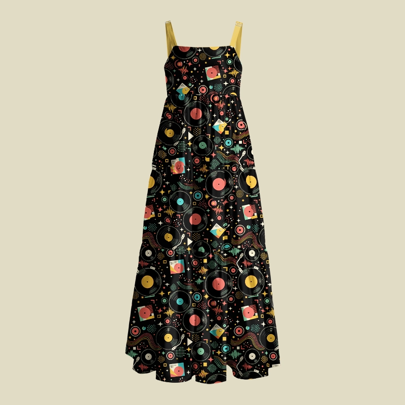 Vintage Vinyl Record Music Lover Playful Maxi Dress