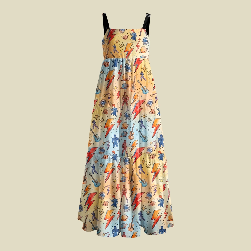 Watercolor Space Rock And Roll Playful Maxi Dress
