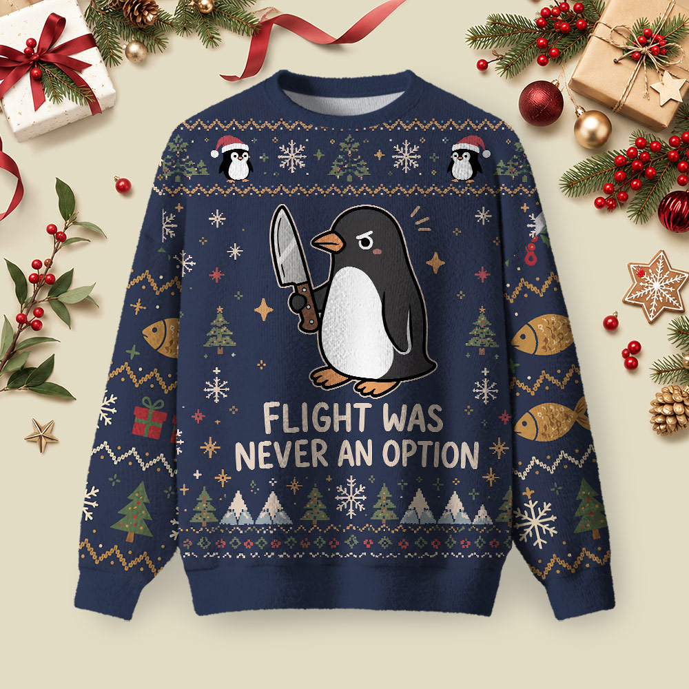 Flight was Never an Option Sarcastic Ugly Christmas Fluffy Sweatershirt