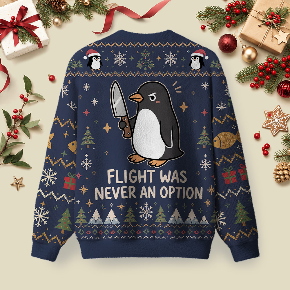 Flight was Never an Option Sarcastic Ugly Christmas Fluffy Sweatershirt
