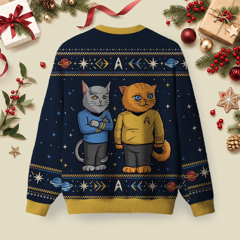 Cats Trek Ugly Christmas Fluffy Sweatershirt