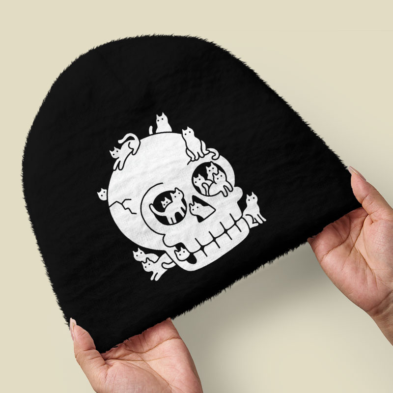 Skull is Full of Cats Doodle Fuzzy Beanie