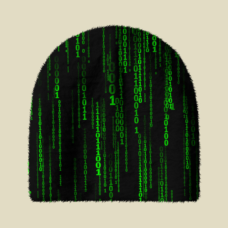 Follow the White Rabbit Black Green Design Art Fuzzy Beanie
