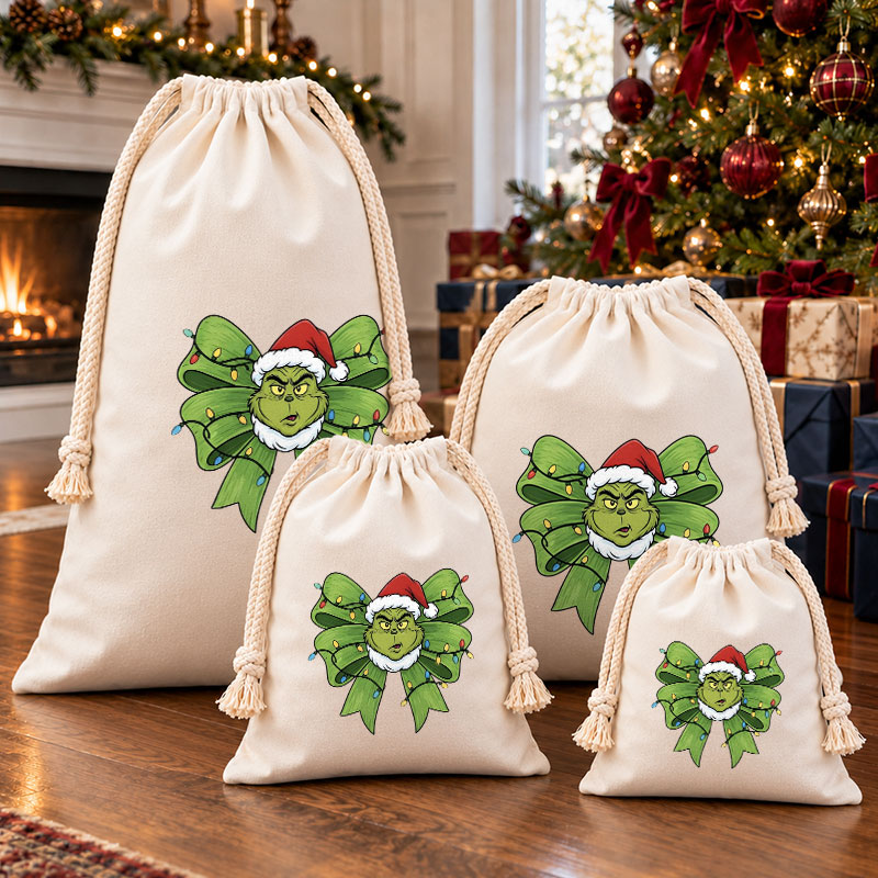 Merry & Mischievous Christmas Bow Christmas Drawstring Gift Bag