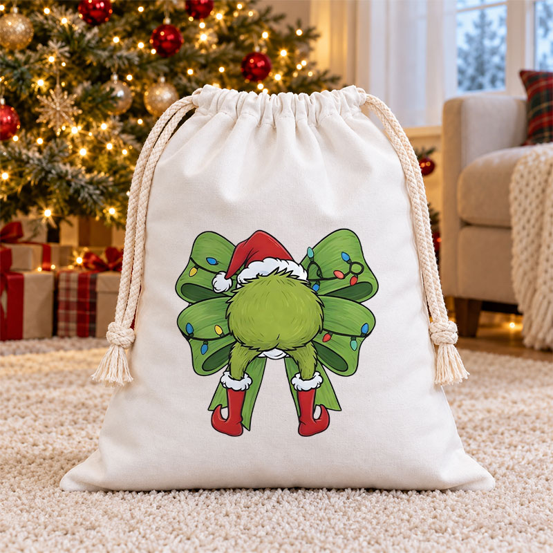 Plush Bow Christmas Drawstring Gift Bag