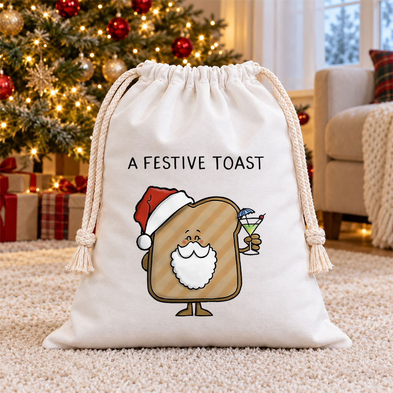 Festive Toast Christmas Drawstring Gift Bag