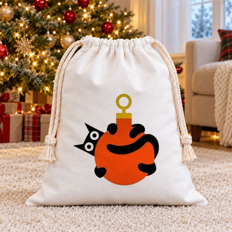 Black Cat Christmas Bauble Christmas Drawstring Gift Bag