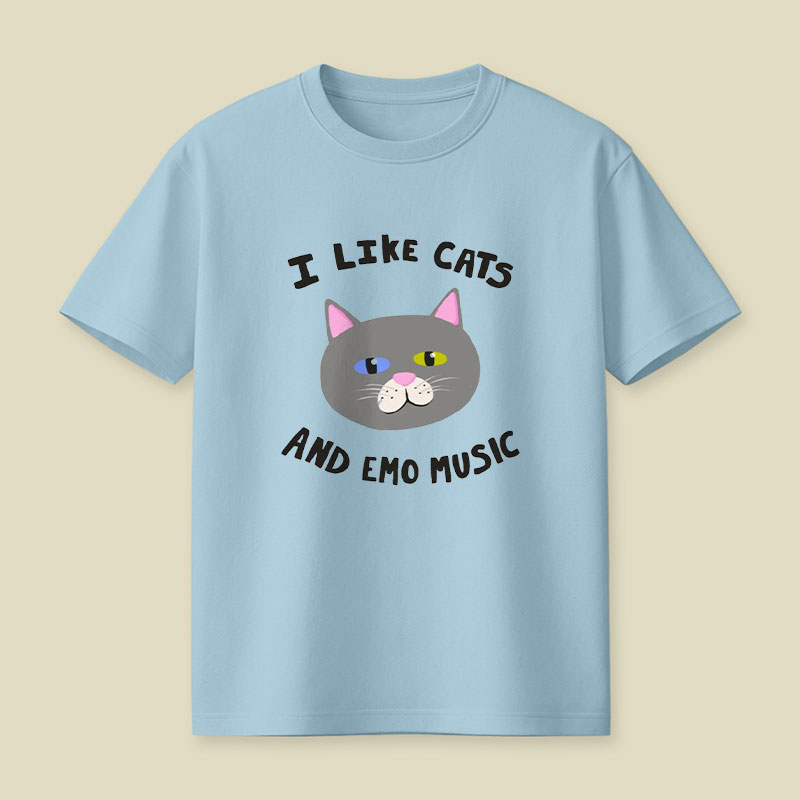 I Like Cats and Emo Music Playful T-Shirt