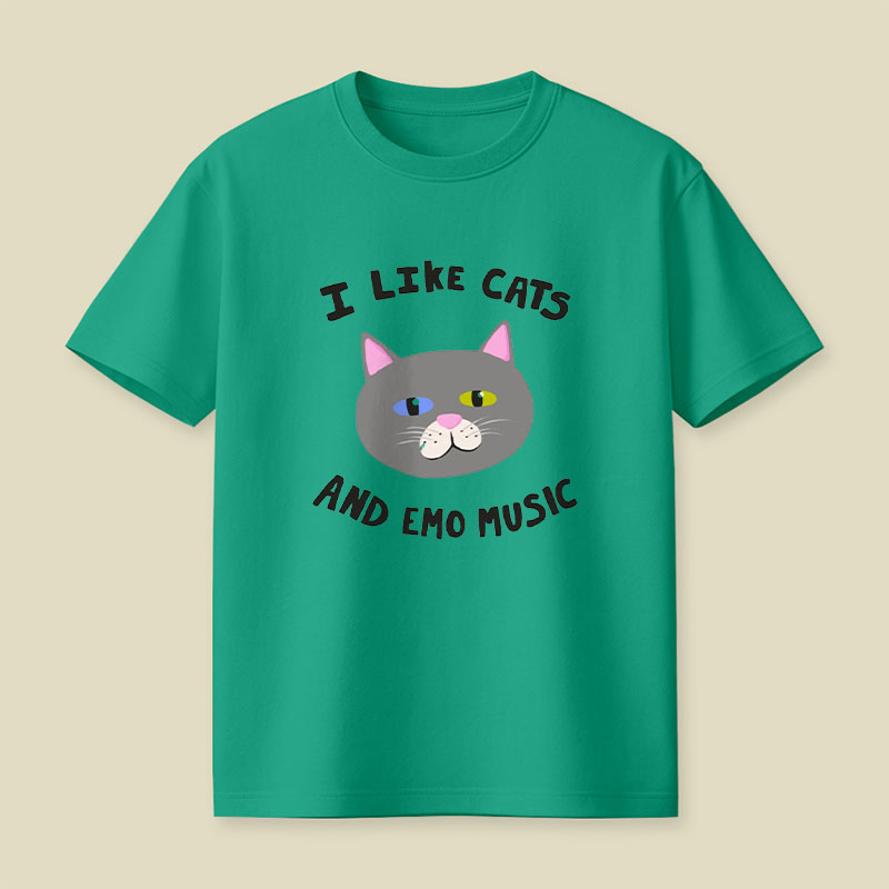 I Like Cats and Emo Music Playful T-Shirt