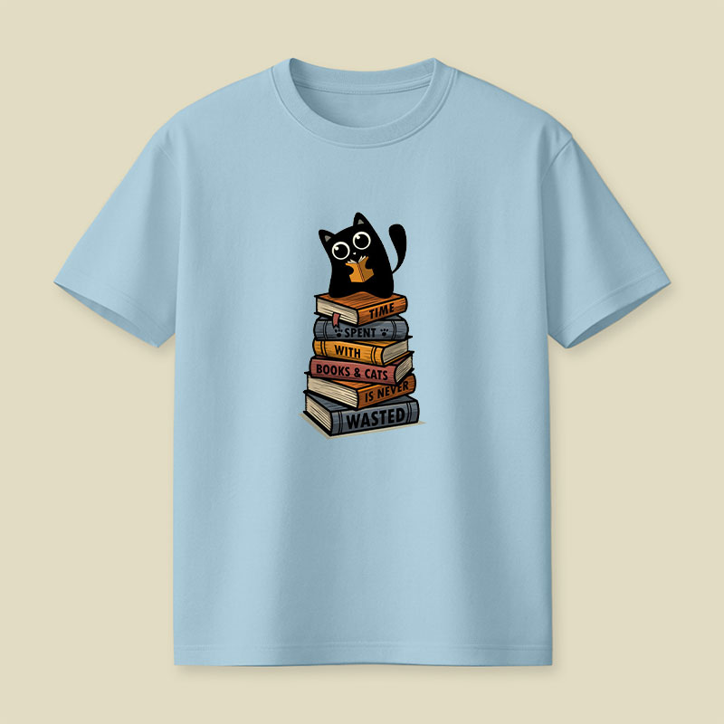 Time Spent With Books And Cats Playful T-Shirt