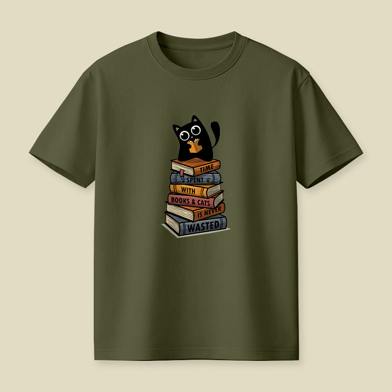 Time Spent With Books And Cats Playful T-Shirt