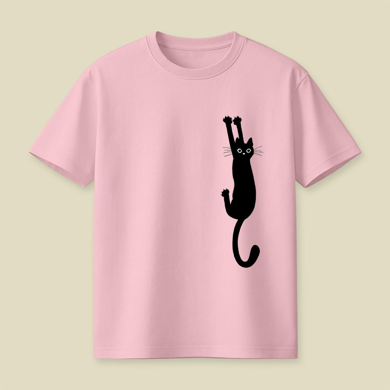 Black Cat Holding On Playful T-Shirt