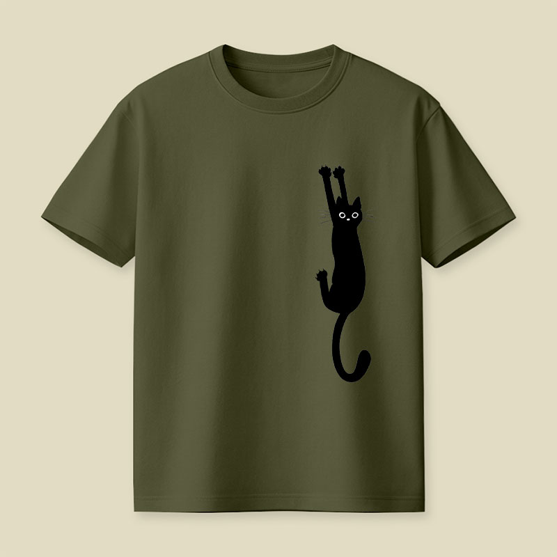 Black Cat Holding On Playful T-Shirt