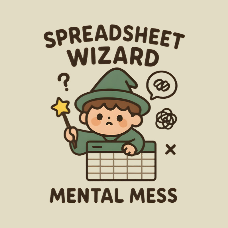 Spreadsheet Wizard Mental Mess Playful T-Shirt