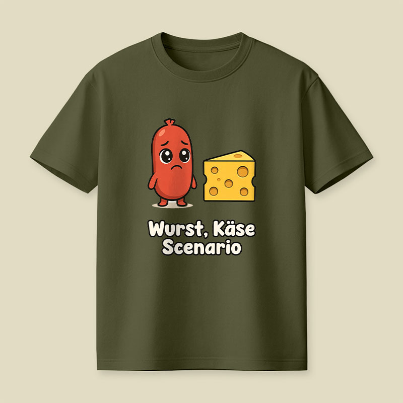 Wurst Kase Scenario Funny German Food Pun Playful T-Shirt