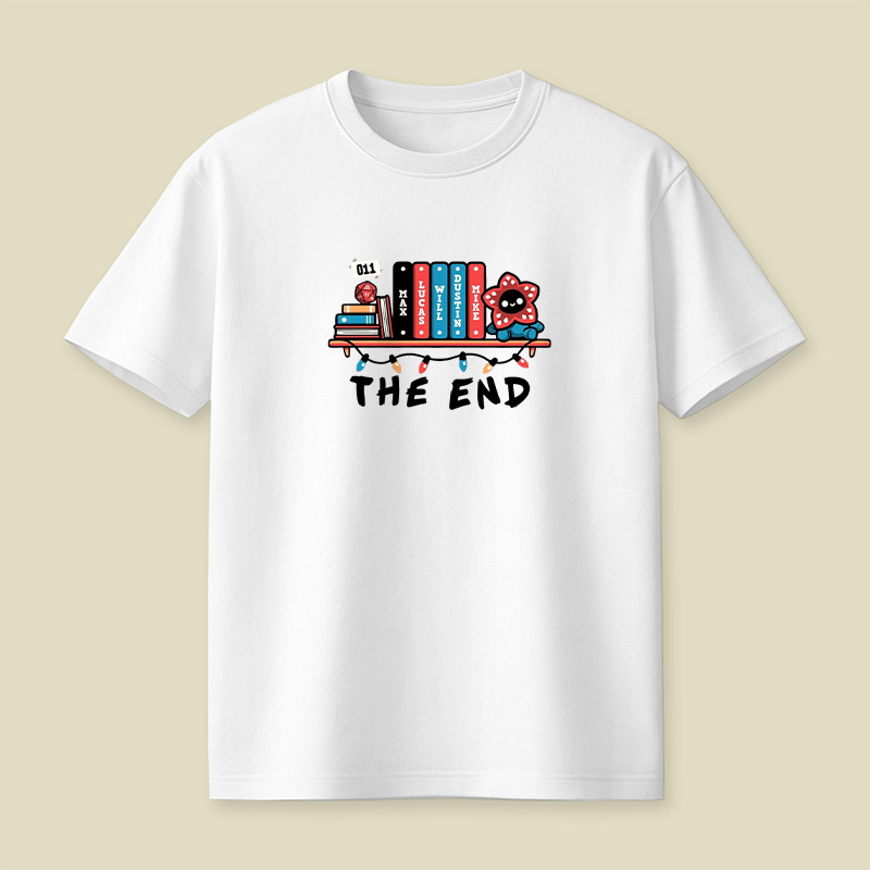 Stranger Things Book Shelf Tribute Playful T-Shirt