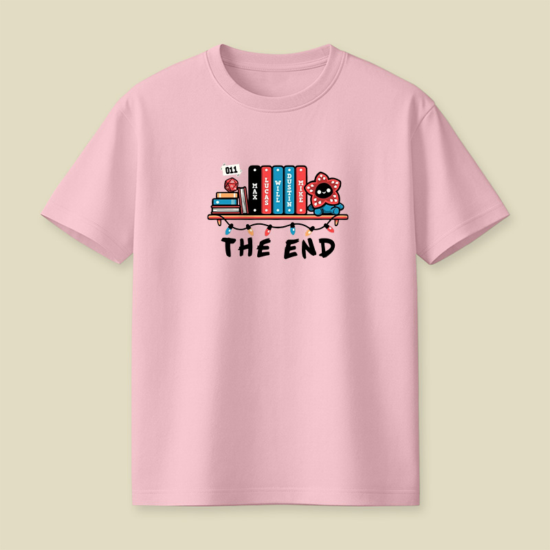 Stranger Things Book Shelf Tribute Playful T-Shirt