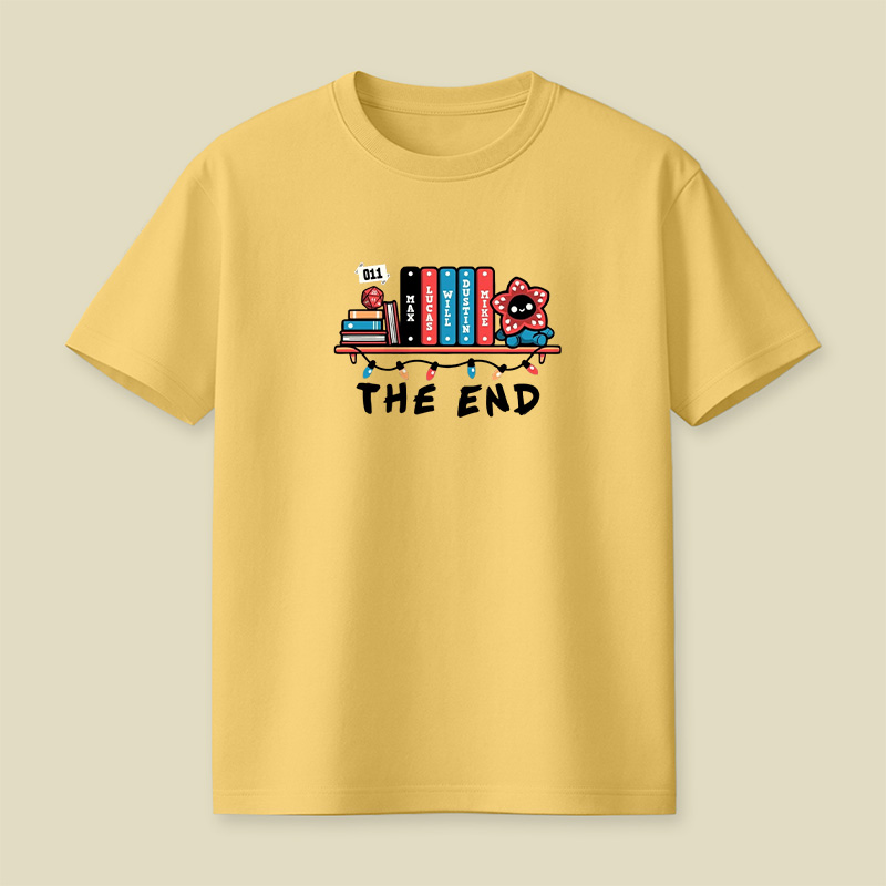 Stranger Things Book Shelf Tribute Playful T-Shirt