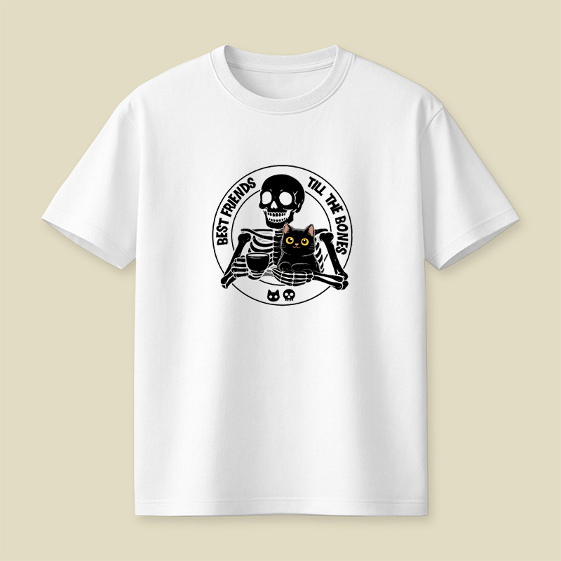 Best Friends Till The Bones Skeleton Cat Playful T-Shirt