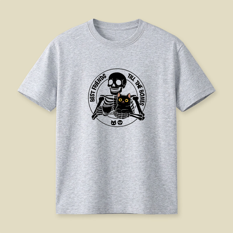 Best Friends Till The Bones Skeleton Cat Playful T-Shirt