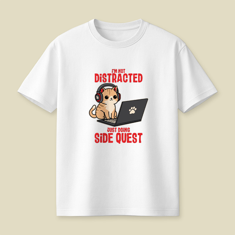 Gamer Cat Side Quest Playful T-Shirt