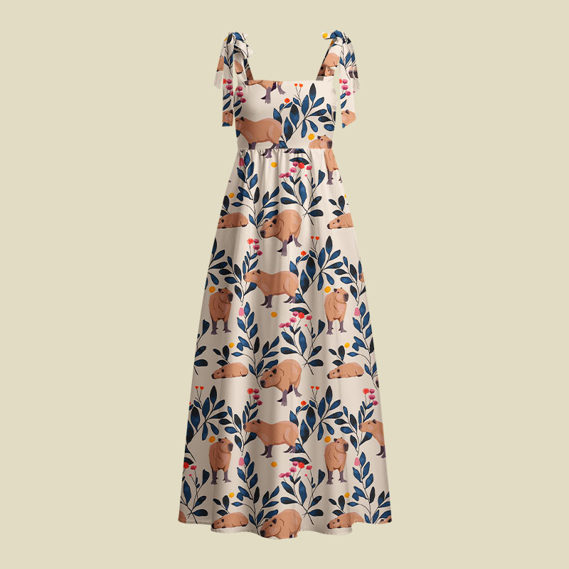 Capybara and Plants Playful Maxi Dress