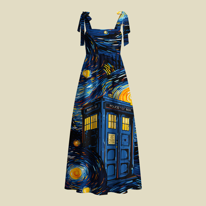 Starry Night Phone Booth Playful Maxi Dress