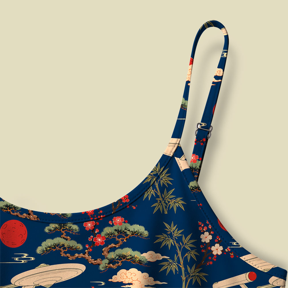 Sci-Fi Spaceship Ukiyo-e Style Camisole Midi Dress
