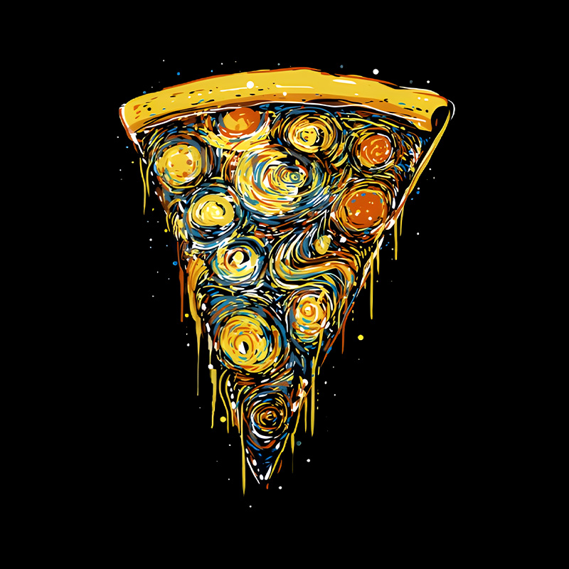 Starry Night Pizza Slice Playful T-Shirt