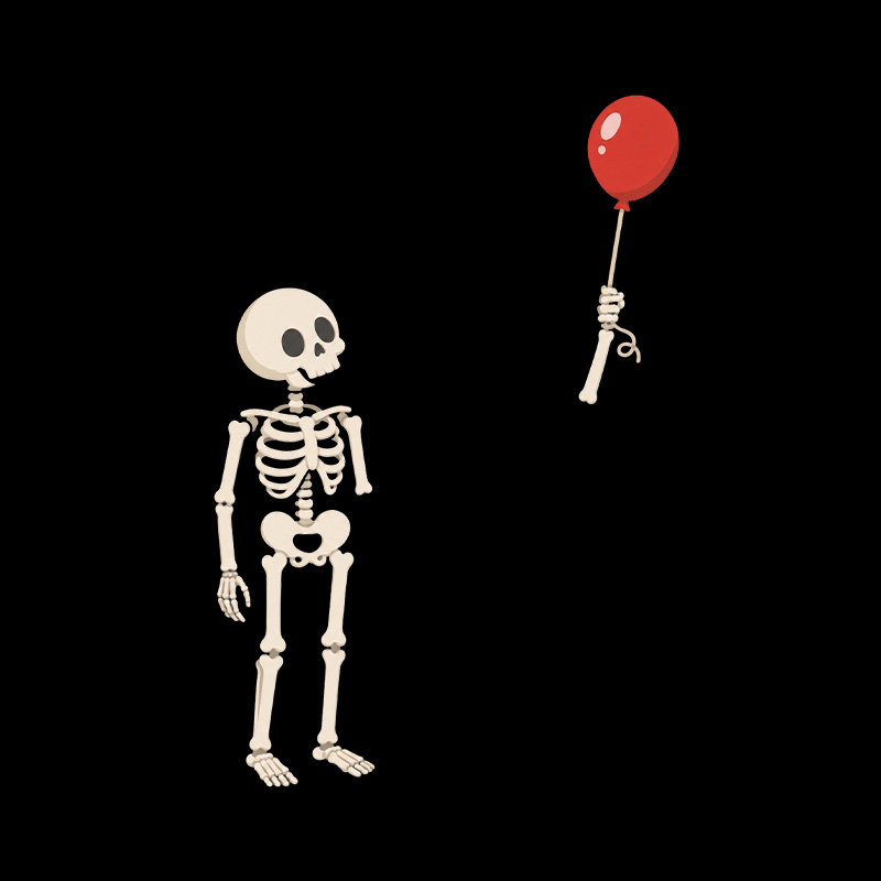 Skeleton With A Floating Balloon Playful T-Shirt