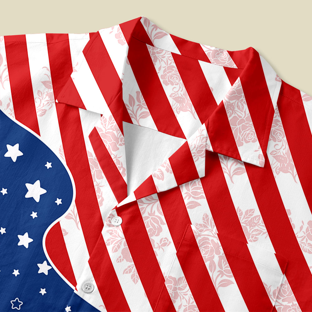 America Blue And Red Button Up Pocket Shirt