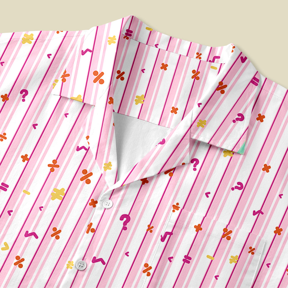 Retro Math Symbol Pink Stripe Button Up Pocket Shirt