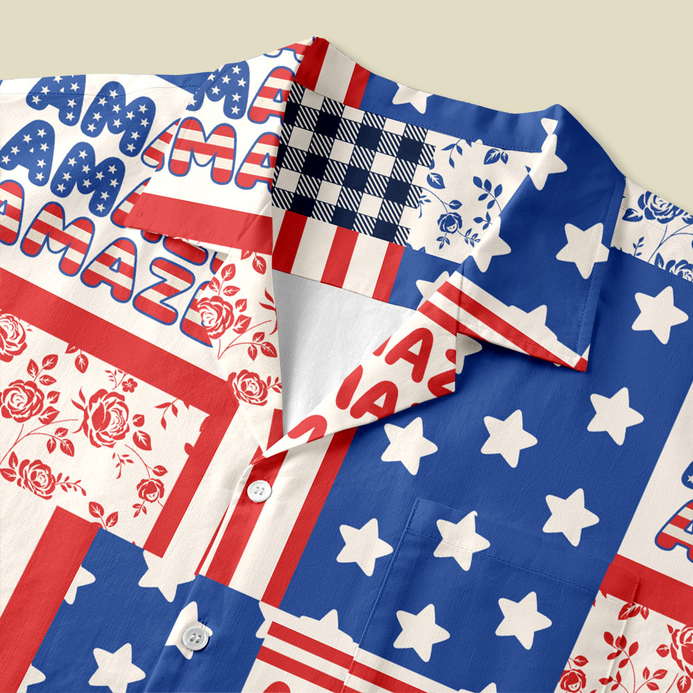 Space Rescue American Flag Button Up Pocket Shirt
