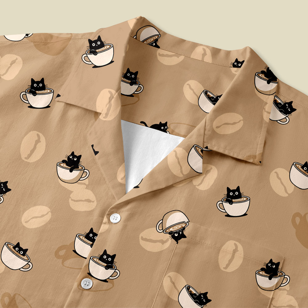 Coffee Cat Button Up Pocket Shirt