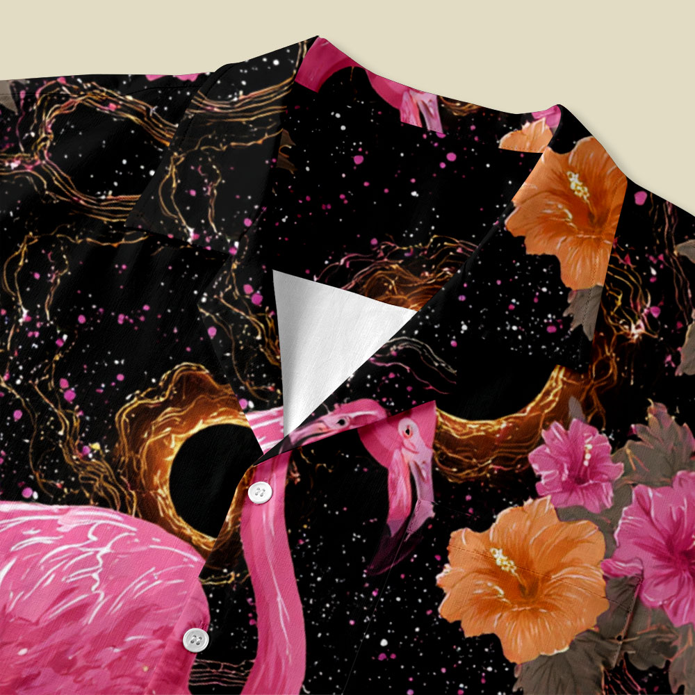 Cosmic Flamingo Button Up Pocket Shirt