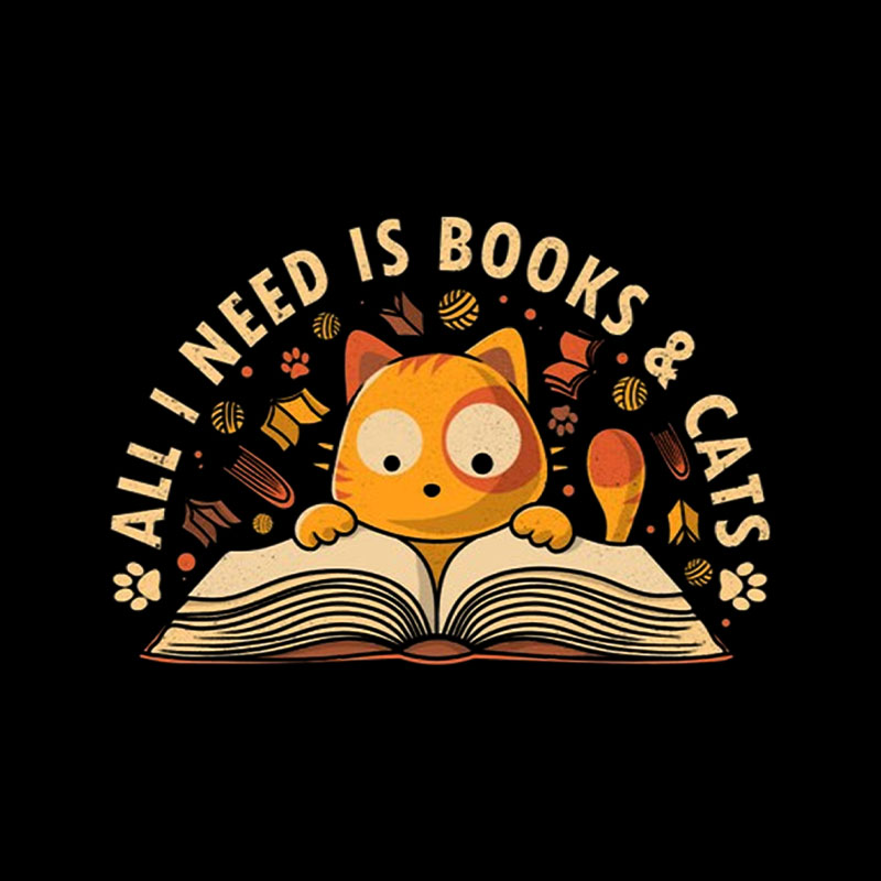 All I Need Is Books And Cats Playful T-Shirt